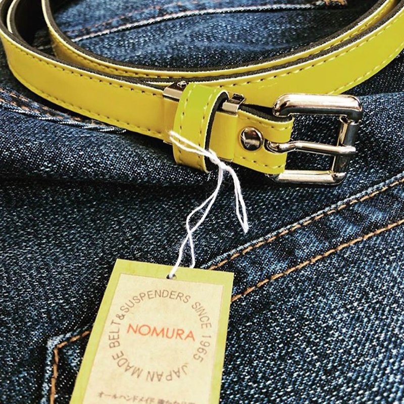 Enamel belt 15mm width Slim type NOMURA Made in Japan Waist up to 90cm - เข็มขัด - อะคริลิค สีเหลือง