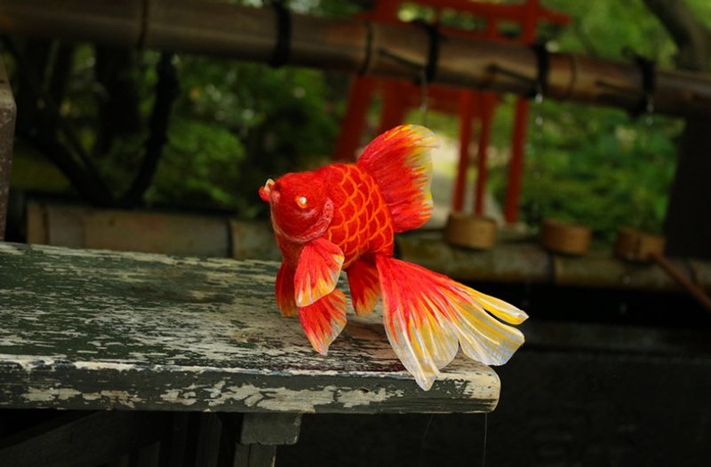 Needle felted goldfish"Red ryukin” 羊毛フェルト金魚　琉金　金鱼 - 擺飾/家飾品 - 羊毛 紅色