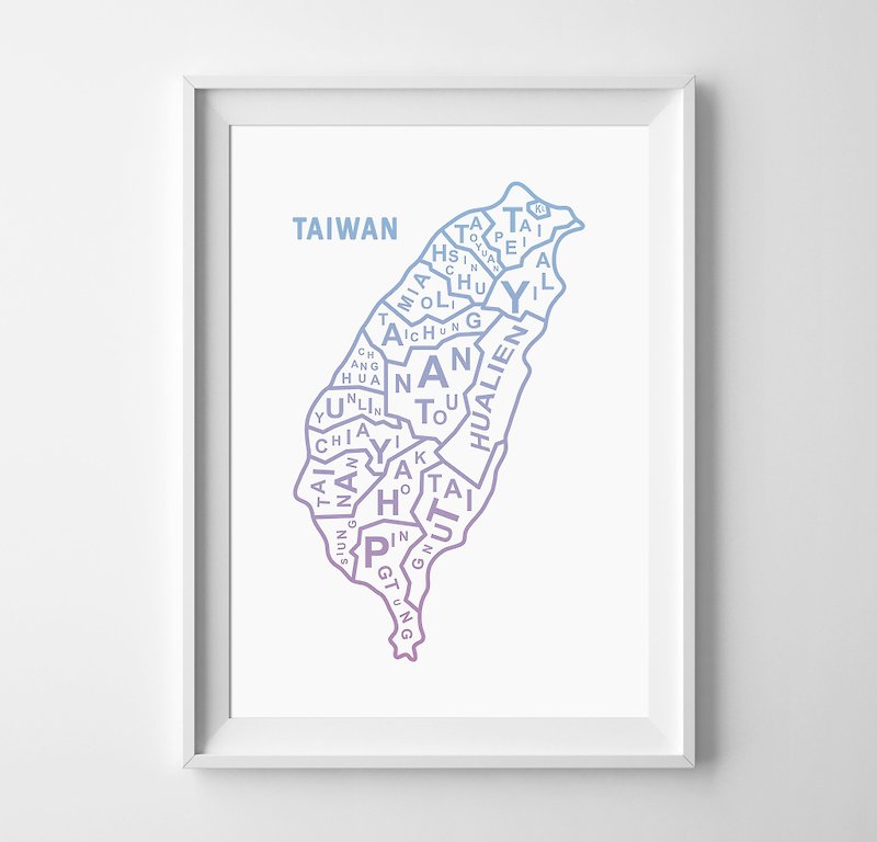 TAIWAN 地圖 可客製化 掛畫 海報 - 牆貼/牆身裝飾 - 紙 