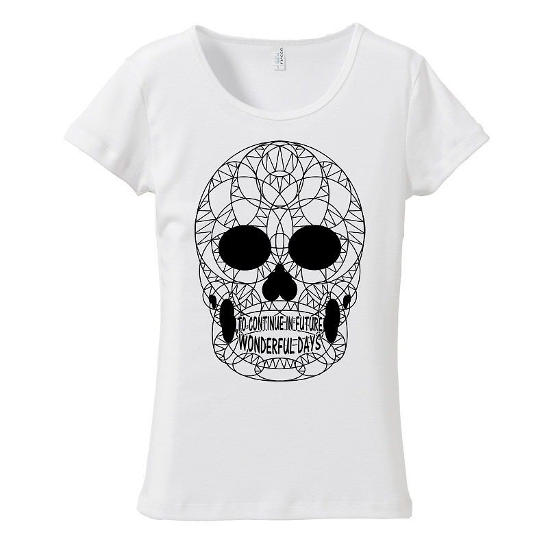 [Women's T-shirt] THE SKULL - เสื้อยืดผู้หญิง - ผ้าฝ้าย/ผ้าลินิน ขาว