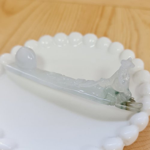 緣圓翡翠 冰膠油青藍姜太公釣魚擺件 | 天然緬甸玉A貨翡翠