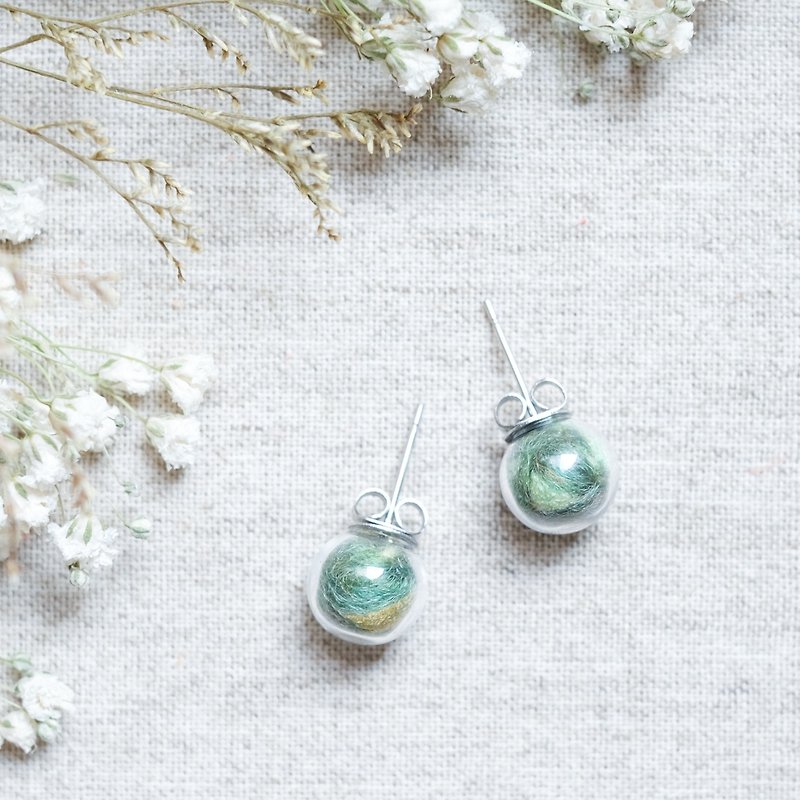 Forest / Stainless Steel / Glass Dome Earrings - ต่างหู - แก้ว สีเขียว