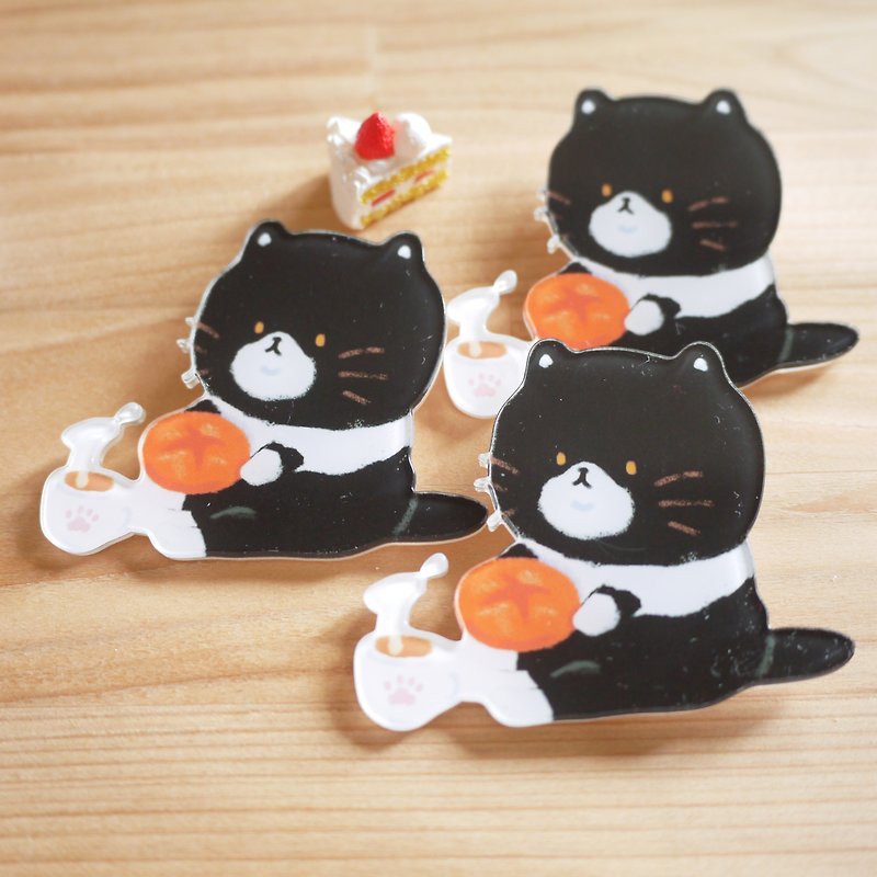 Acrylic Pin / Black Cat Afternoon Tea - Badges & Pins - Acrylic Black