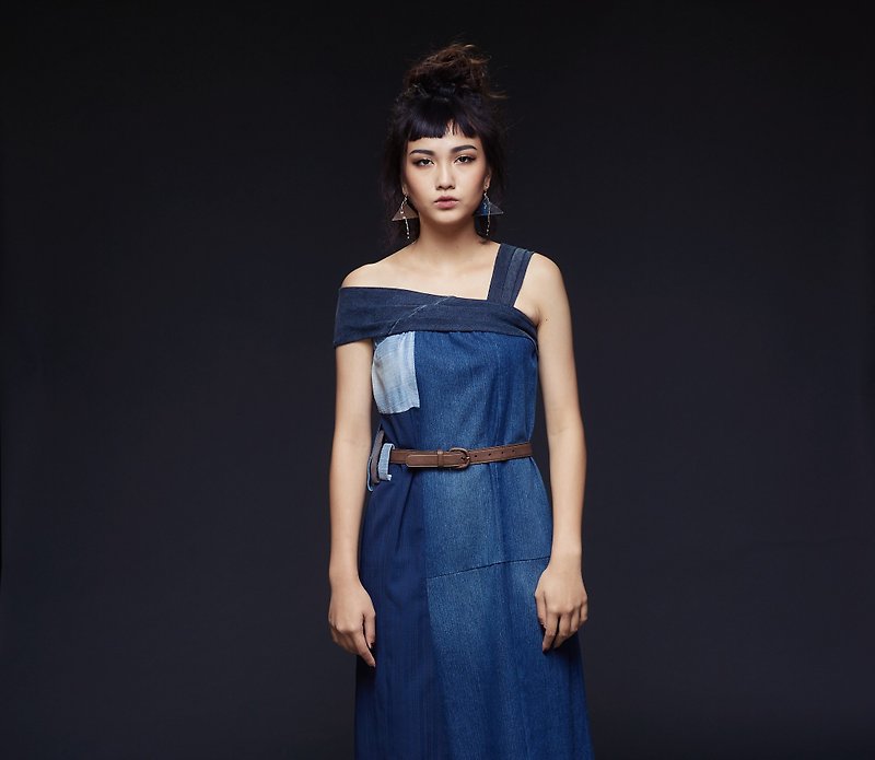 PHASE OF WATER upcycling denim dress - One Piece Dresses - Cotton & Hemp 