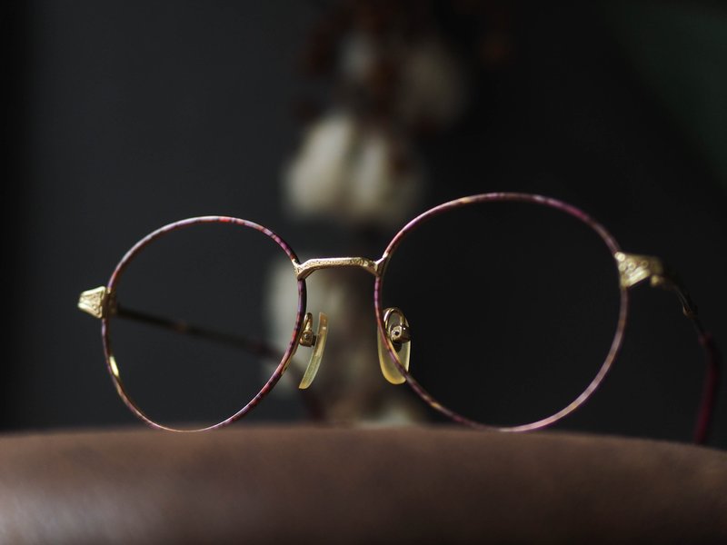 浪漫櫻花粉x烈焰熱情紅花卉圓型鏡框 細框古董眼鏡 Japan/glasses - 眼鏡/鏡框 - 貴金屬 紅色