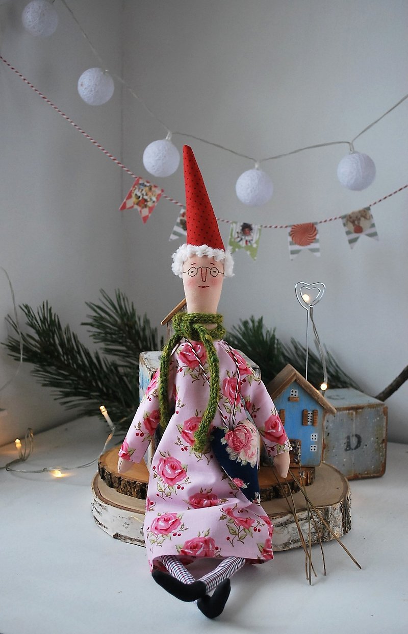 Tilda Doll Elf Santa Handmade Primitive Doll Christmas Scandinavian Home Decor - Stuffed Dolls & Figurines - Cotton & Hemp Multicolor
