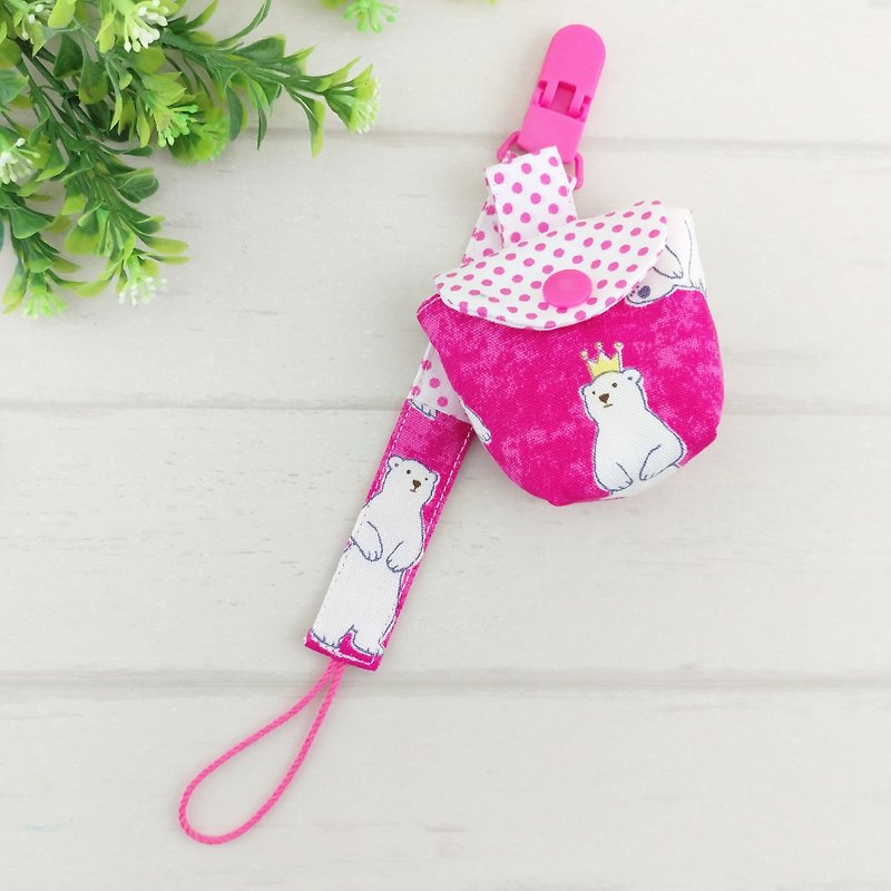Crown polar bear. Pacifier storage bag / pacifier chain (name can be embroidered) - Baby Bottles & Pacifiers - Cotton & Hemp Pink