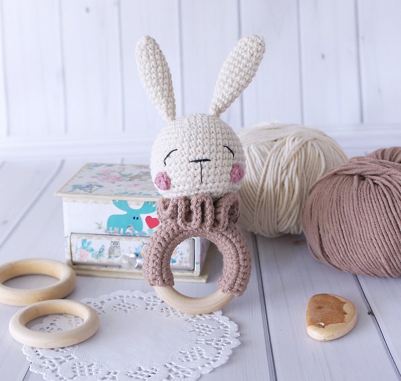 Rabbit Eco Rattle Toy, Kids First toy, Baby rattle toy, Christening Gift - 寶寶/兒童玩具/玩偶 - 棉．麻 卡其色