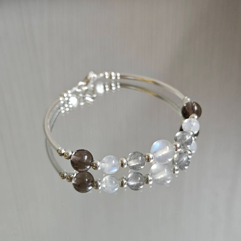 Moonlight Macaron Series s925 Sterling Silver Labradorite Moonstone Citrine Bracelet | Handmade - สร้อยข้อมือ - เงินแท้ 