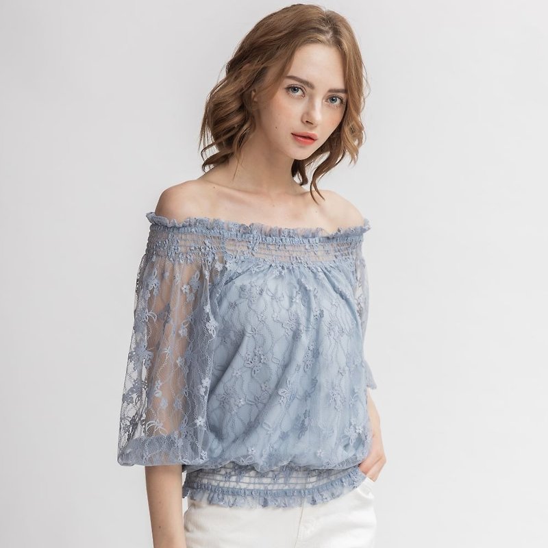 Butterfly lace versatile two-piece top blue - Women's Tops - Polyester Blue