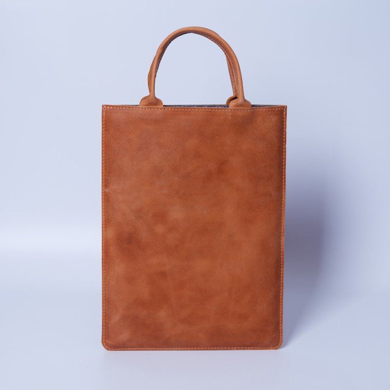 帶襯裡的皮革筆記型電腦包 帶手柄的筆記型電腦套 - 電腦包/筆電包 - 真皮 咖啡色