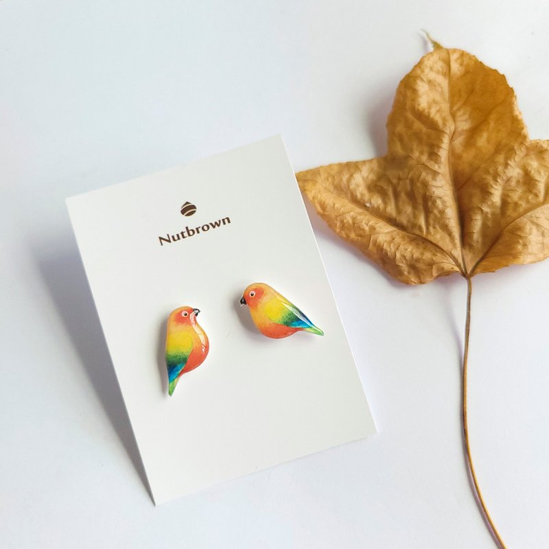 Bird Series-Gold Sun Parrot Earrings/ Clip-On - ต่างหู - เรซิน หลากหลายสี