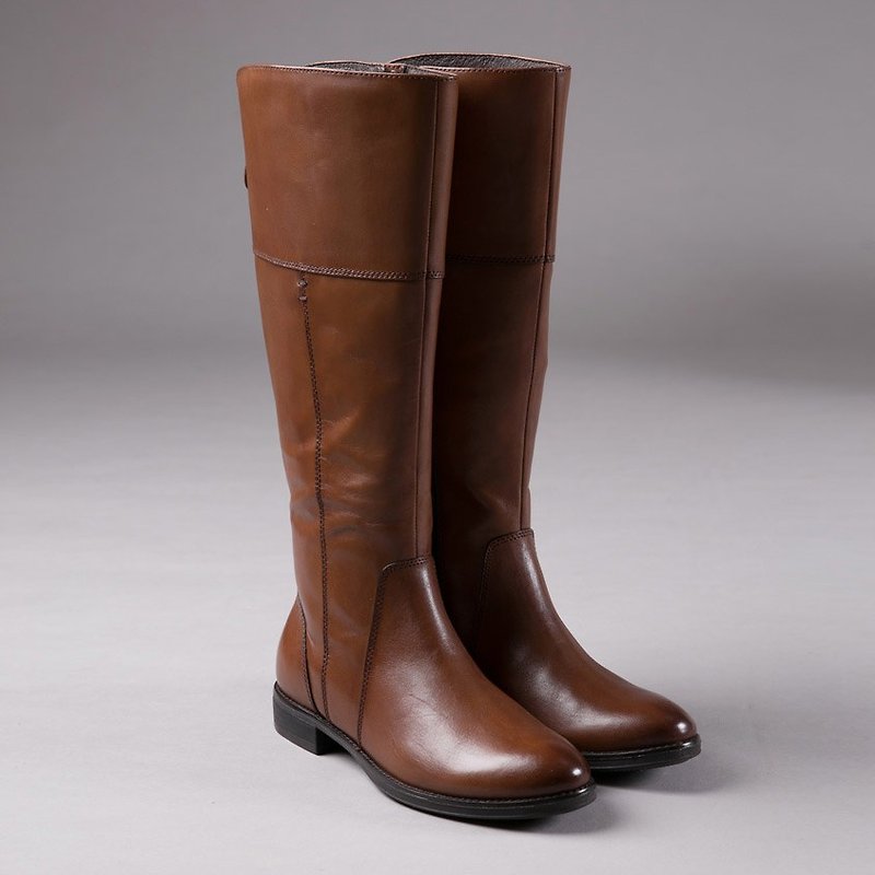 [Love Winter Progressive Type] Wax-Sensitized Leather Back Zip Boots_Carbon Smoked Coffee (Remaining 22.5) - รองเท้าบูทยาวผู้หญิง - หนังแท้ สีนำ้ตาล