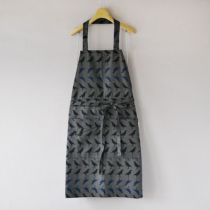 Full/Half 2 Way Apron / Crested Myna No.5 / Blacksmith - ผ้ากันเปื้อน - ผ้าฝ้าย/ผ้าลินิน สีเทา