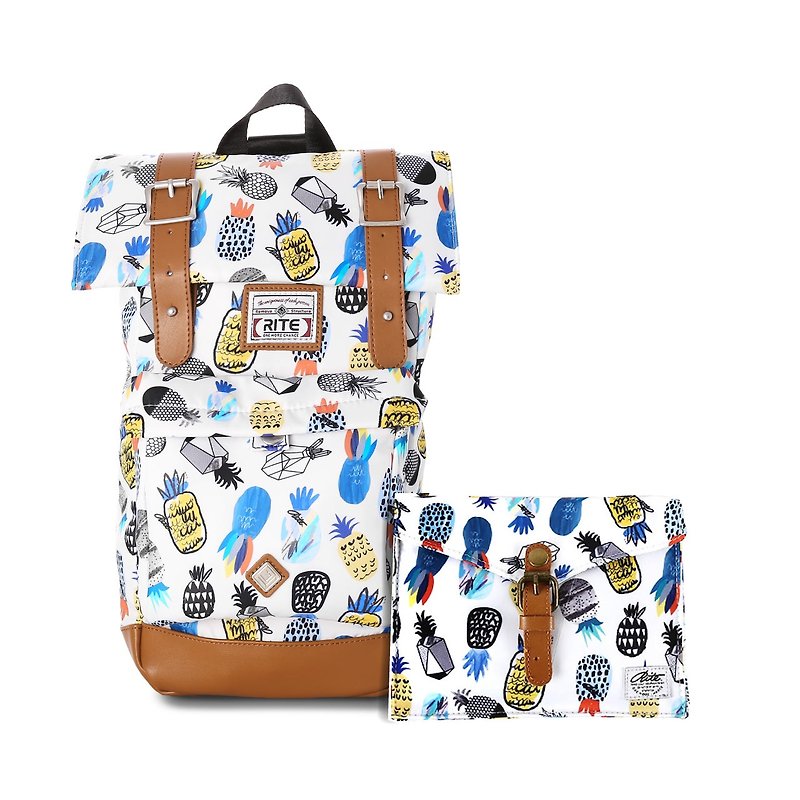 【New Year's first - Flush Promotion】 Twin Series | Flight Pack (M) x Walking Bag (Horizontal) - Graffiti Pineapple - Backpacks - Waterproof Material White