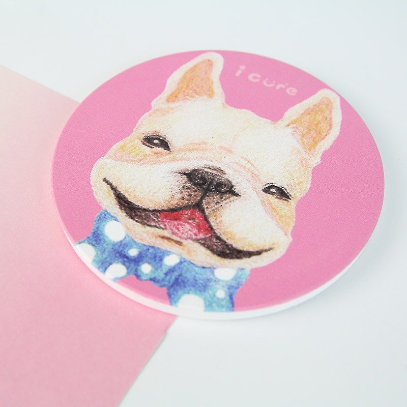icure water coaster-i magic-hand-painted style H4. French bulldog pink - ที่รองแก้ว - ดินเผา สึชมพู