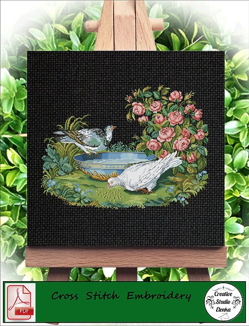 CreativeStudioElenka Vintage Cross Stitch Scheme The dove in the colors - PDF Embroidery Scheme