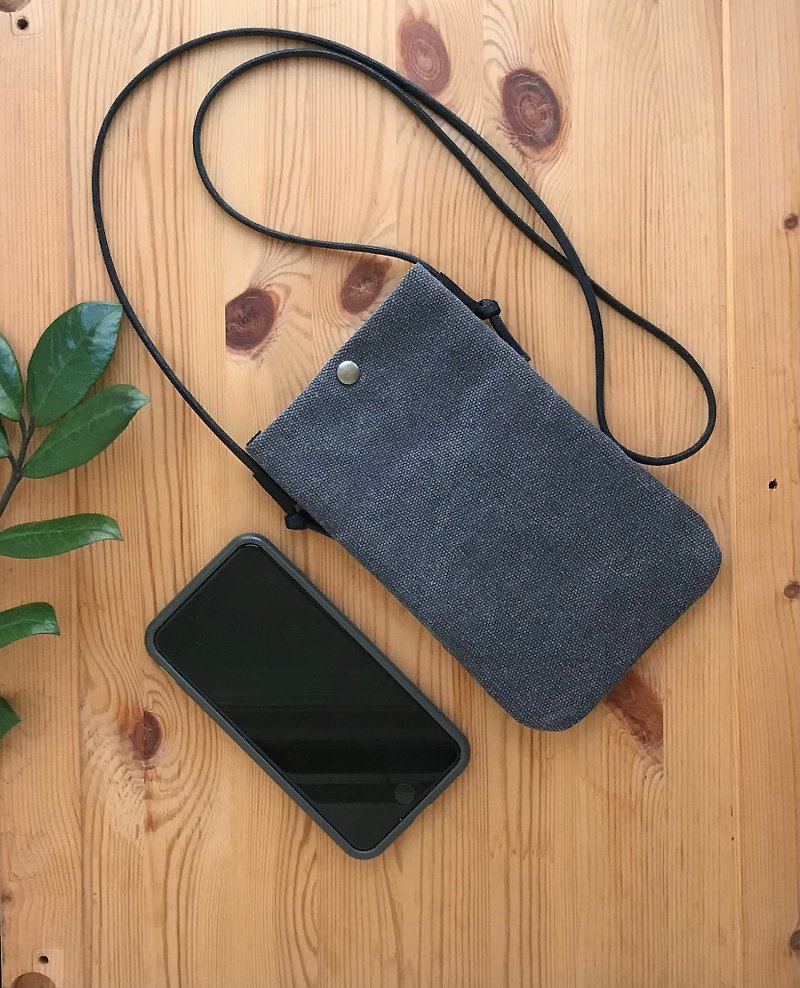 Japanese washed thick canvas mobile phone bag small bag neutral style plain color minimalist industrial style - Other - Cotton & Hemp Gray