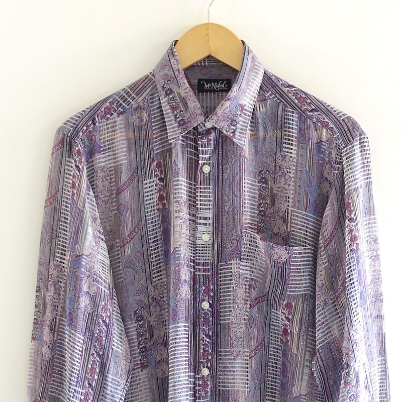 │Slowly │ Spring - Vintage shirt │ vintage. Vintage. Art. Japan - เสื้อเชิ้ตผู้ชาย - เส้นใยสังเคราะห์ หลากหลายสี