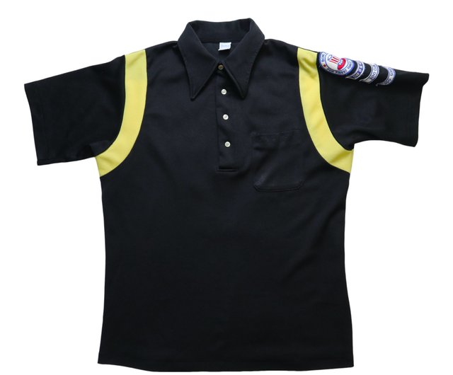 70s Hilton black chain-embroidered bowling shirt made in the