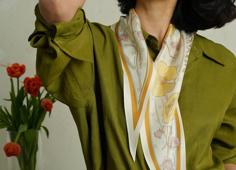 【後花園】 素雅虞美人/繡球桑蠶絲絲巾 - 絲巾 - 絲．絹 多色