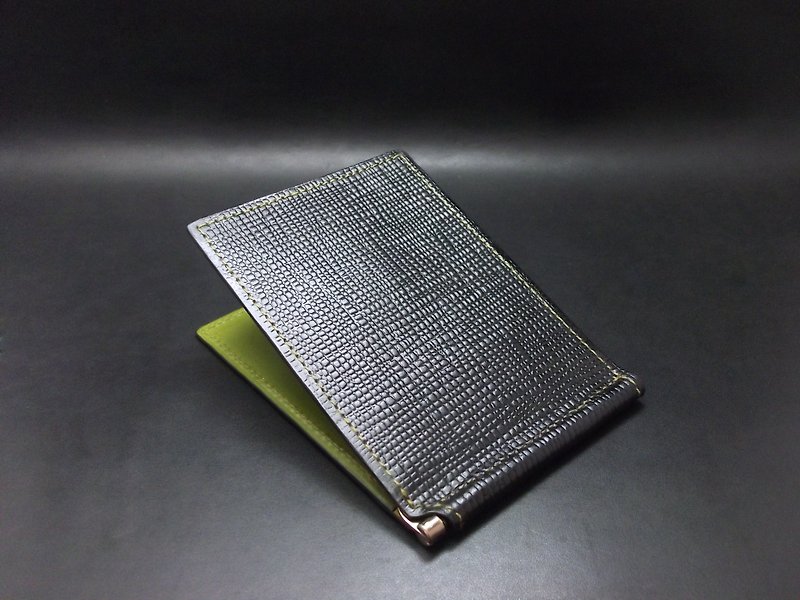 APEE Leather Handmade~Banknote Clip~Cross Pattern~Black/Washami - Wallets - Genuine Leather 