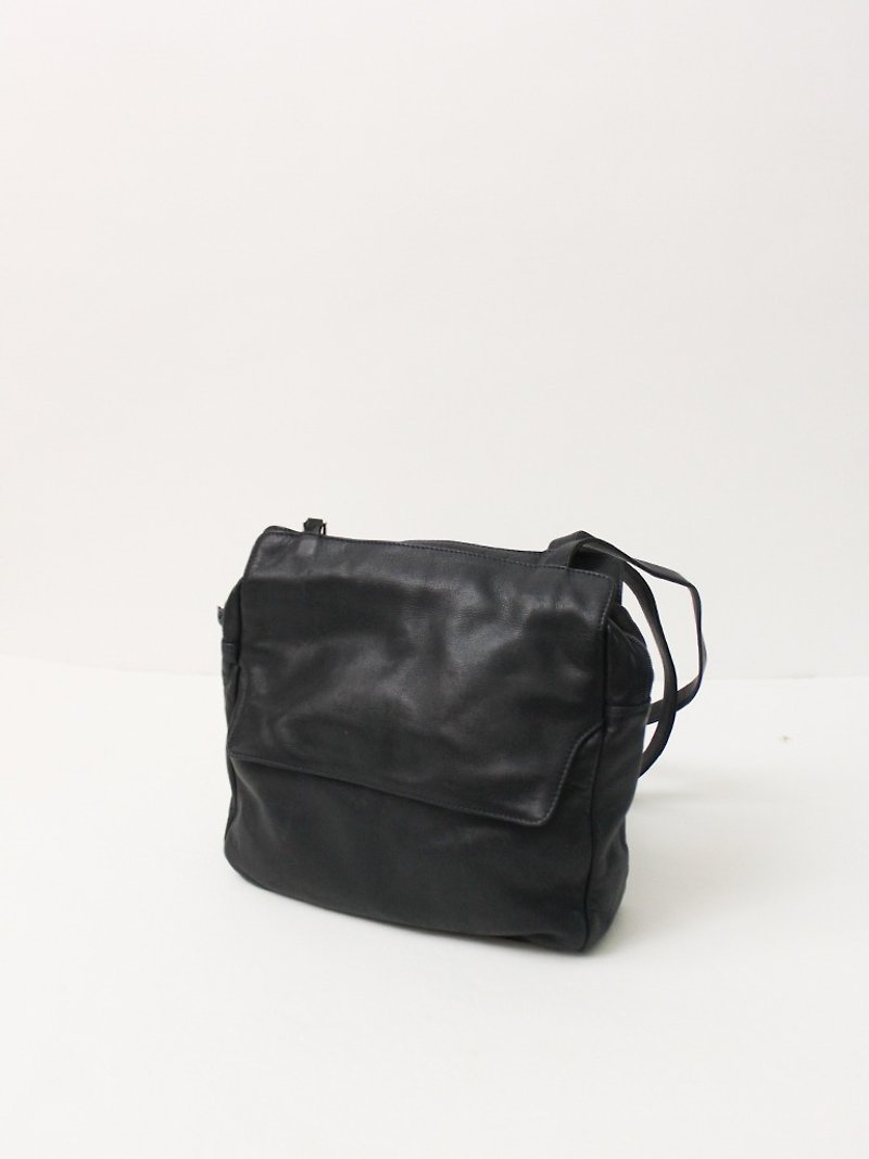 復古真皮大容量簡約歐洲黑色側背包古董包 European Vintage Bag - 側背包/斜孭袋 - 真皮 黑色