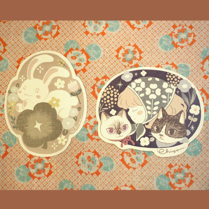 There are two types of Chiya original retro cloth texture stickers - Stickers - Paper Multicolor