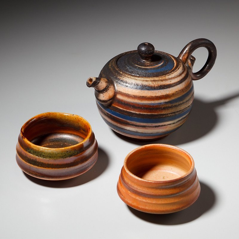沙漠風暴 柴燒絞胎茶具組 - 茶壺/茶杯/茶具 - 陶 咖啡色