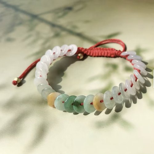 瓔珞珠寶盒 E.L.Jewelry Box 【願‧平安】冰種多彩翡翠平安扣編織手鍊 | 天然緬甸玉翡翠A貨