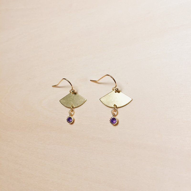 Vintage Japanese Mini Purple Gemstone Fan Shaped Earrings - Earrings & Clip-ons - Gemstone Purple