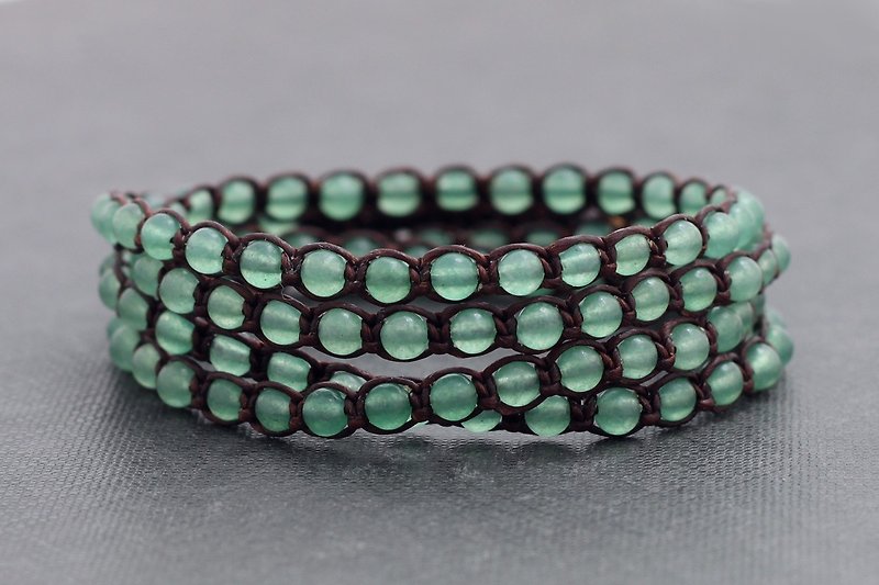 Beaded Woven Bracelets Jade Wrap 4 Times Wrap Anklet - Bracelets - Stone Green