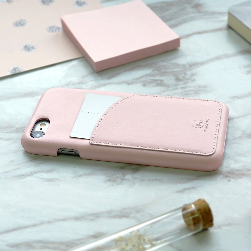 Exquisite | Genuine Leather Case with Pocket for iPhone SE/8/7 - เคส/ซองมือถือ - หนังแท้ สึชมพู