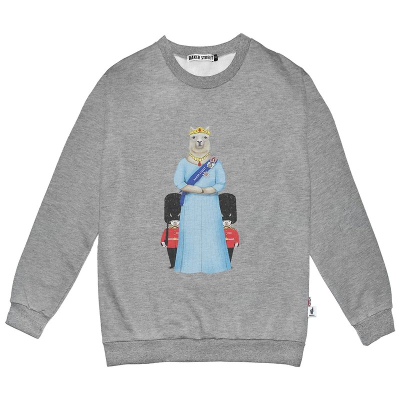 British Fashion Brand -Baker Street- Queen of Alpaca Printed Sweatshirt - Unisex Hoodies & T-Shirts - Cotton & Hemp Gray