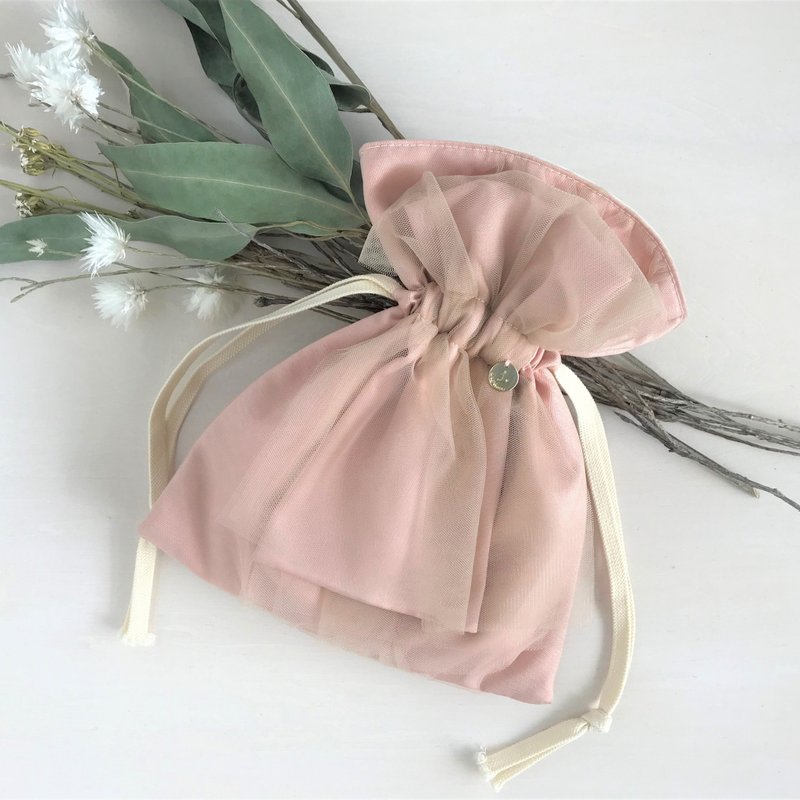 Overtulle Twill Ribbon Drawstring Pouch Smoky Pink - Toiletry Bags & Pouches - Other Materials Pink