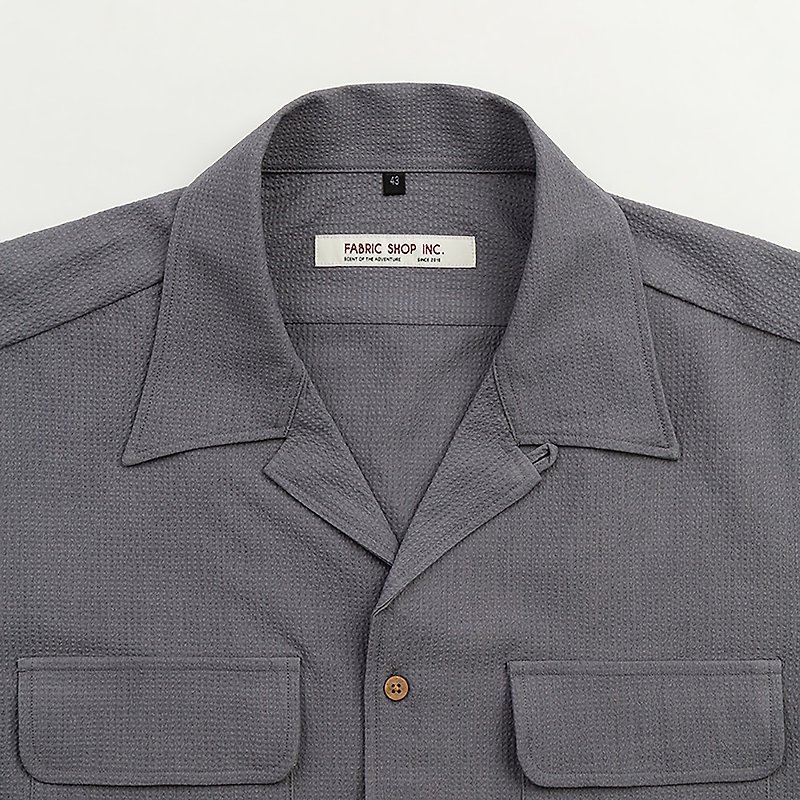 日本產科技面料泡泡紗面料 古巴領短袖襯衫 美式復古 經典灰 - 男 T 恤 - 棉．麻 灰色