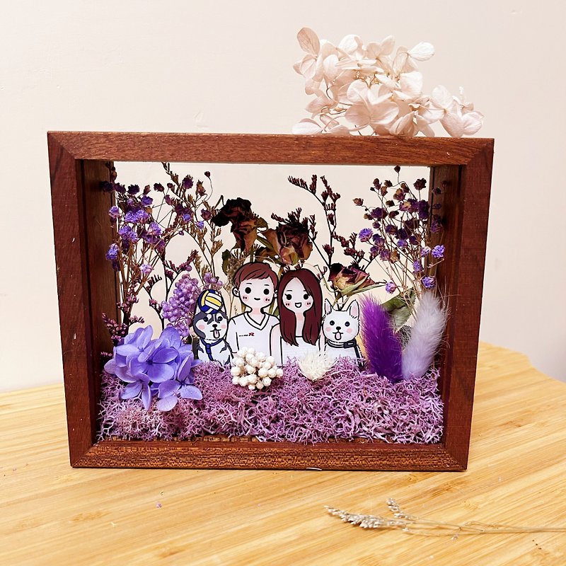 Customized cute style dried flower photo frame - 2 people and 2 pets, volleyball theme - Items for Display - Plants & Flowers Purple