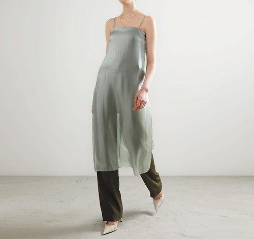 salisa JUMPSUIT PF23 Long with See Through Shiny Overlay Teal/Dark Green
