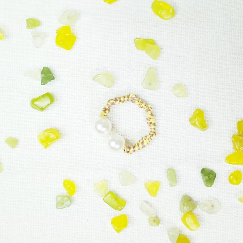 手編開口戒指 麻花黃 - 戒指 - 繡線 黃色