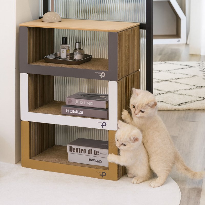 灰色方型貓抓板 - 貓跳台/貓抓板 - 紙 灰色