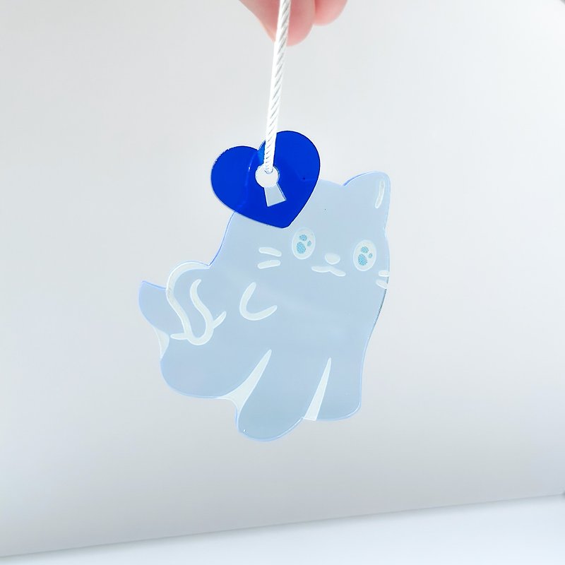 Ghost Meow Meow Acrylic Pendant | Worry Soul - พวงกุญแจ - พลาสติก ขาว