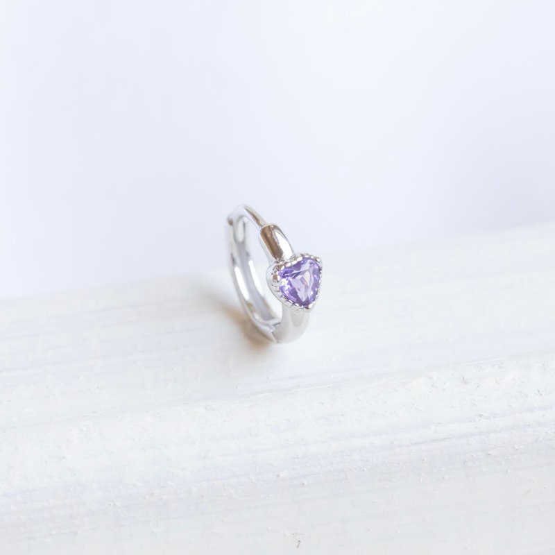 Amethyst 925 Sterling Silver Heart Cake Hoop Earrings - ต่างหู - เครื่องเพชรพลอย สีเงิน