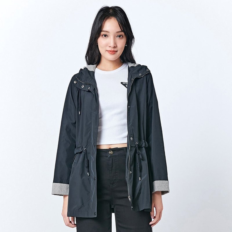 KeyWear Drawstring Waist Hooded Windbreaker Jacket-Black-0AF04057 - เสื้อแจ็คเก็ต - เส้นใยสังเคราะห์ สีดำ