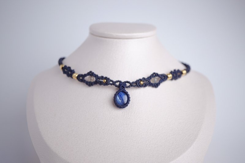 Kyanite paraffin thread braided neck cord collar - สร้อยติดคอ - เครื่องเพชรพลอย สีน้ำเงิน