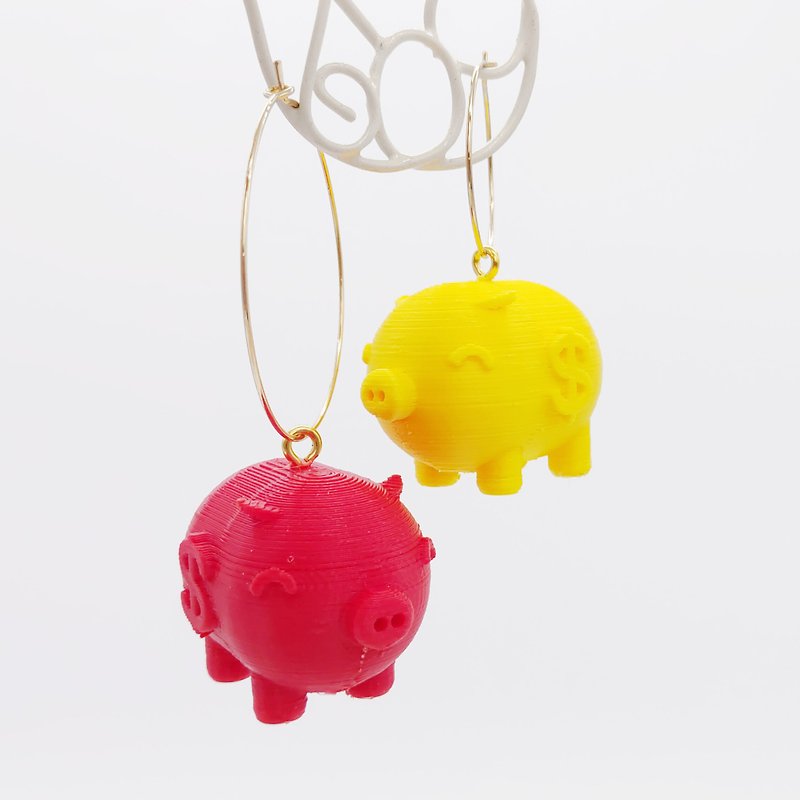 Daqian Design 3D Print Year of the Pig Lucky Money Pig Earrings / Clips - ต่างหู - วัสดุอื่นๆ หลากหลายสี