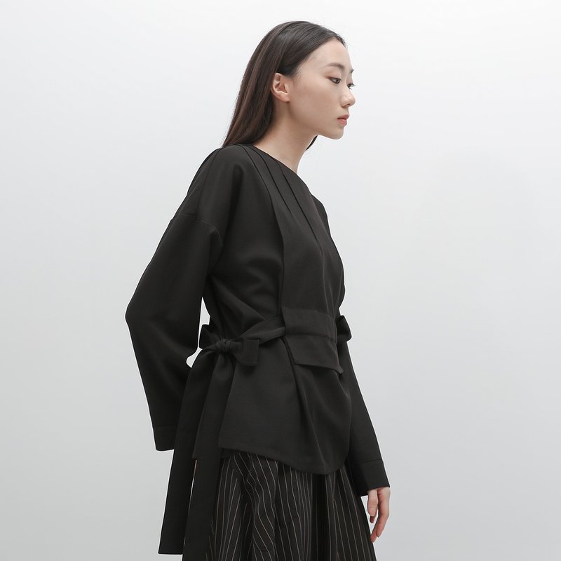 Pianzhang_篇章雙層上衣_22AF008_黑 - 女上衣/長袖上衣 - 聚酯纖維 黑色