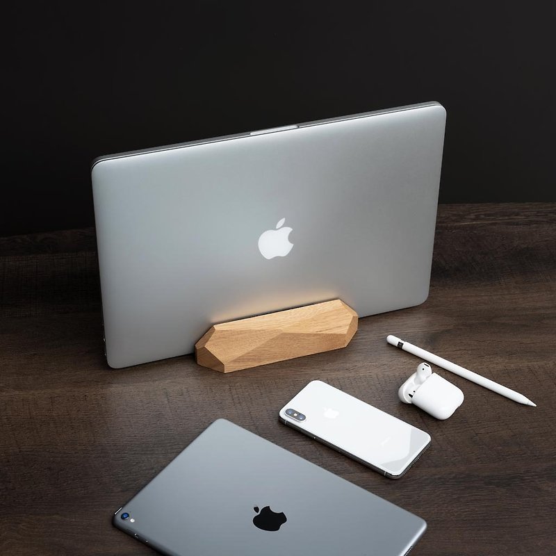 OAK MacBook vertical stand/ dock, Laptop wooden holder gift - Computer Accessories - Wood Brown