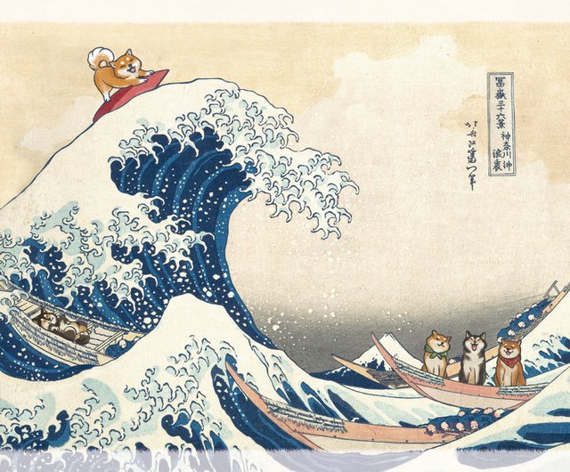猫　サーフィン　サバトラ　とら猫　サーファー猫　夏　日本画　絵画　原画　海 ポストカード】浮世絵 5種：サーフィンチャイ/猫/踊る猫