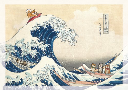Wizhead 【明信片】日本名畫5款: 衝浪柴、貓咪/跳舞貓/雜技貓咪/平安青蛙