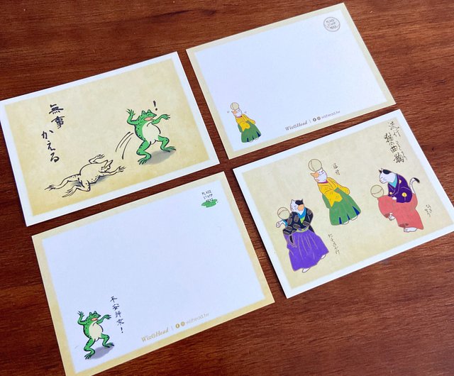 ポストカード】日本画の名画5点:サーフィン薪、猫/踊り猫/曲芸 ポストカード】日本画の名画5点:サーフィン薪、猫/踊り猫/曲芸